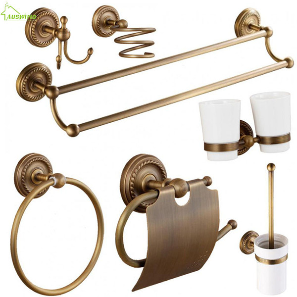 antique solid brass bathroom accessories bronze toilet paper holders\brushed clothes hook\toothbrush holder bathroom products