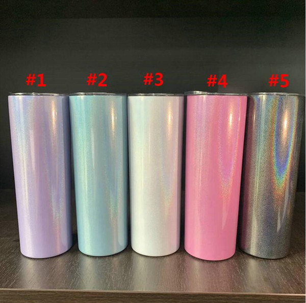 Sublimation 20oz Glitter Tumblers Stainless Steel Skinny Tumbler Rainbow Tumblers Vacuum Insulated Beer Mugs with Straw Sea Shipping W45