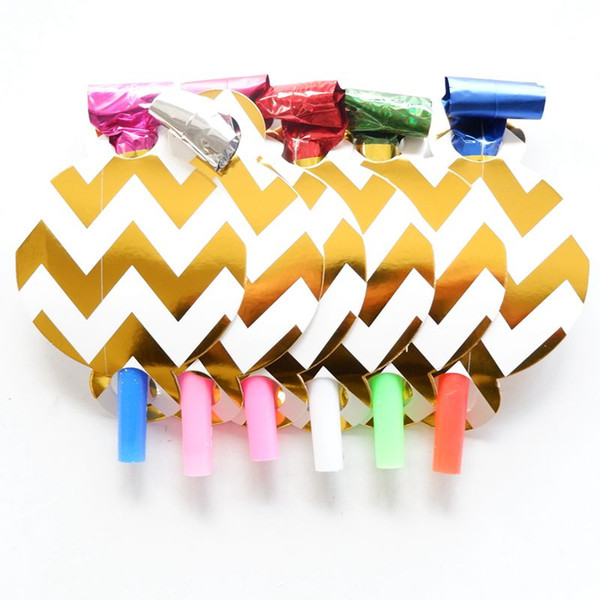 6pcs/lot gold wave funny whistles childrens birthday party blowing dragon blowout baby kids birthday party decoration