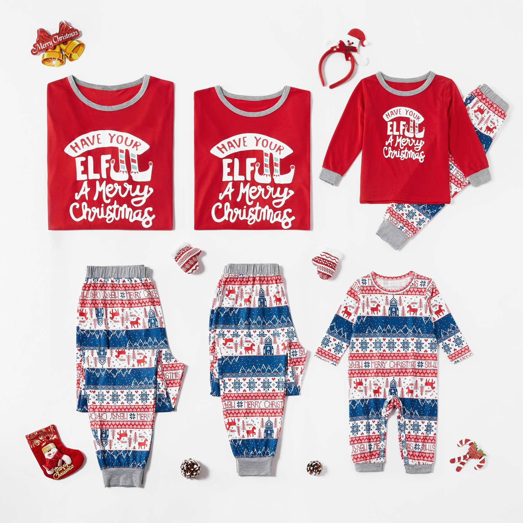 ' Have Your Elf A Merry Christmas ' and Cartoon Patterned Pants Family Matching Pajamas Set