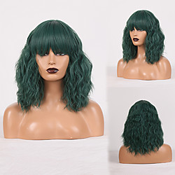Cosplay Costume Wig Synthetic Wig Wavy Loose Curl Neat Bang Wig Black / Green Synthetic Hair Women's Odor Free Fashionable Design Soft Green Lightinthebox