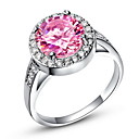 Doux ruban rose avec anneau de zircon cubique rond femmes (1 PC)