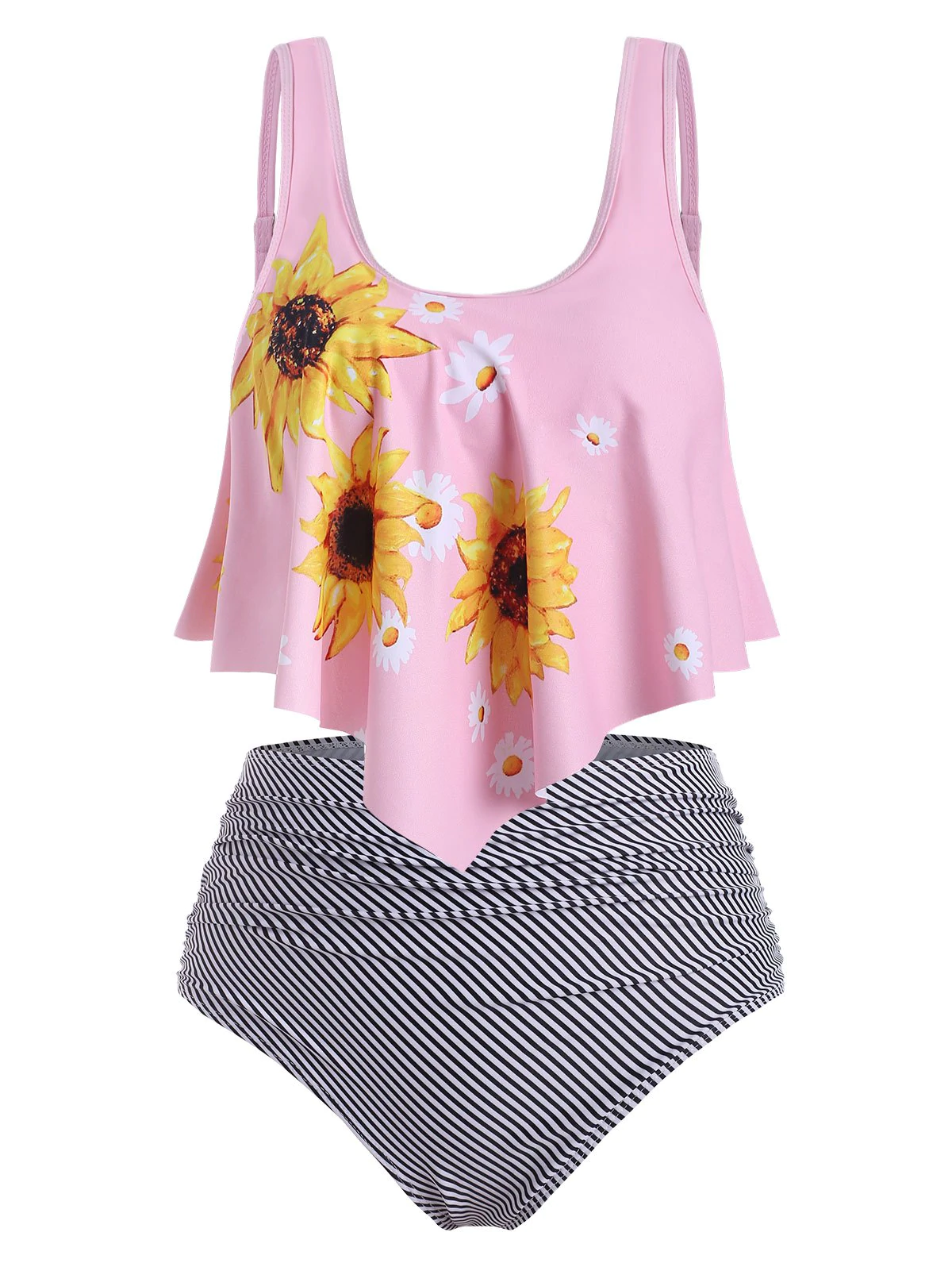 Sunflower Striped Ruched High Waisted Tankini Swimwear