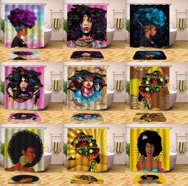 waterproof bathroom african woman polyester fabric shower curtain art women black curtains with purple hair hairstyle for bathroom