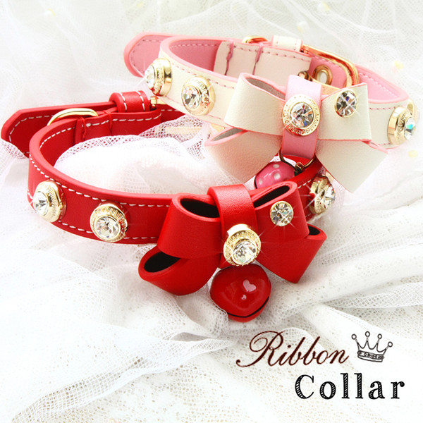 Dog collar leash pet accessories cat collar Real lychee pattern cowhide soft leather cattlehide calfskin cowskin bow tie diamond