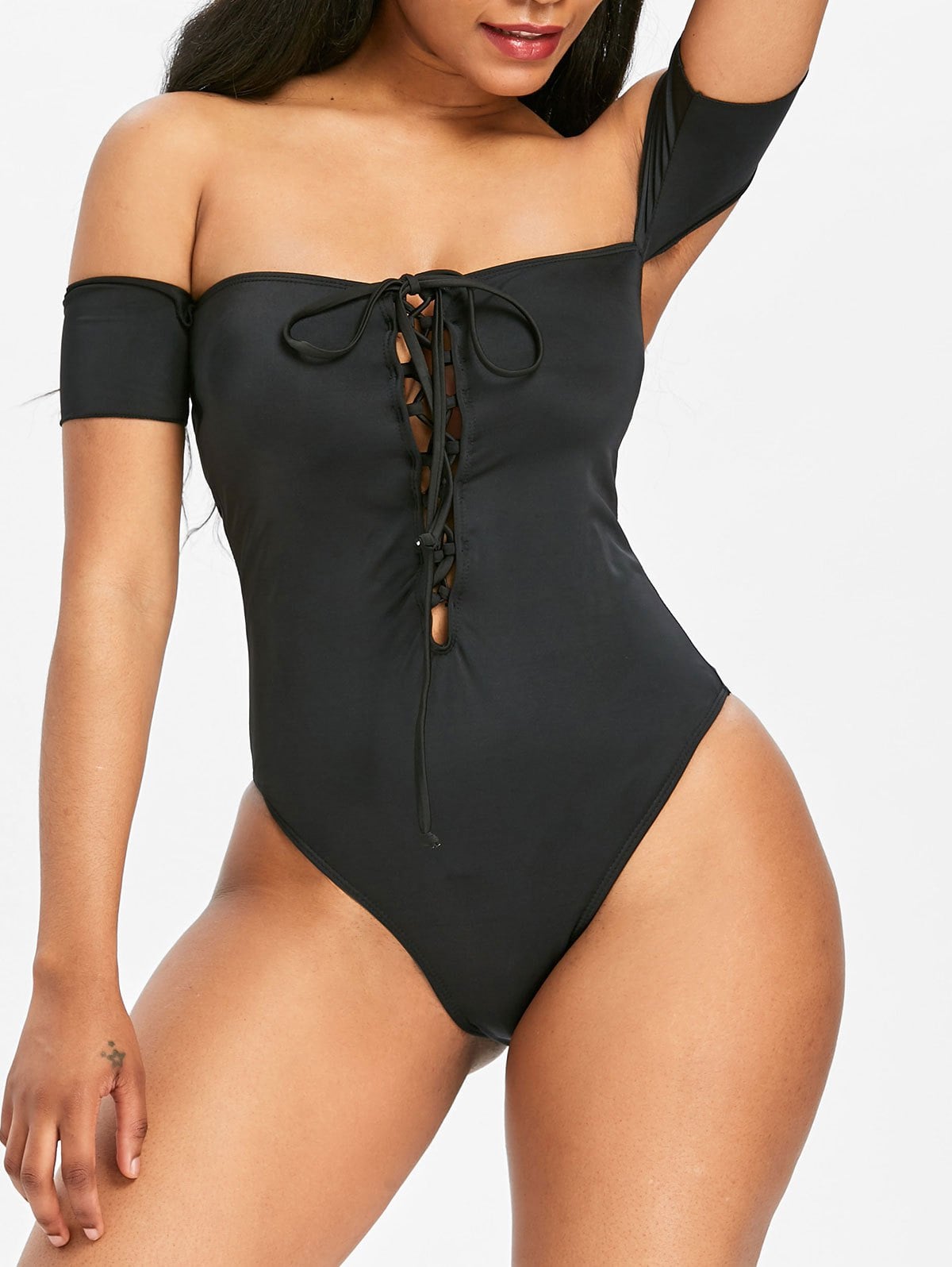 Off Shoulder Hollow Out Criss Cross One Piece Swimwear