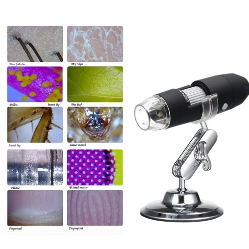 USB Digital Zoom Microscope Magnifier with OTG Function 8-LED Light Magnifying Glass 1000X Magnification with Stand