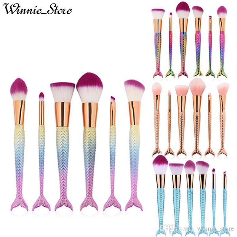 Factory Direct DHL Free HOT Mermaid Makeup Brushes 6 PCS Makeup Brushes Tech Professional Beauty Cosmetics Brushes Sets