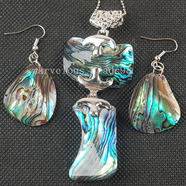 beautiful jewelry new zealand abalone shell art pendant necklace earring set with chain mc3459