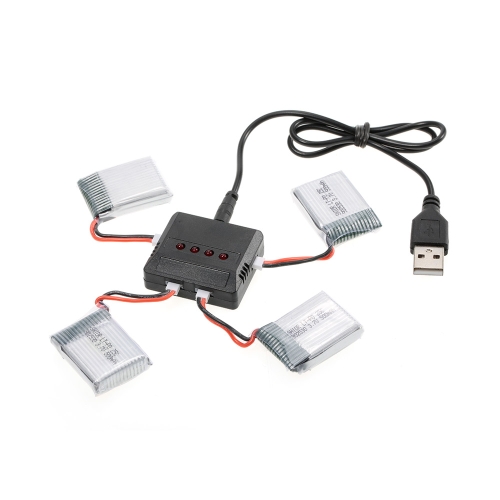 4pcs 3.7V 500mAh Li-po Battery with 4 in 1 USB Battery Charger Kit for Wltoys F949 Airplane Syma X5C X5SW X5SC X5HW Drone