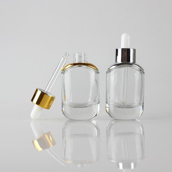 Fashion glass dropper bottle 30ml clear essential oil cosmetic container packaging 1oz hotsale, serum glass bottle dropper 30ml