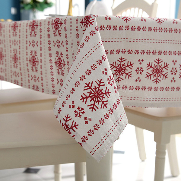 customizable linen cotton tablecloth red snowflakes christmas table cloth for wedding banquet washable table cover textiles