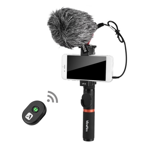 Smartphone Video Rig Hand Grip with BT Remote Control + Mini Microphone for iPhone 6s plus for Samsung Galaxy S8+ S8 Note 3 Huawei