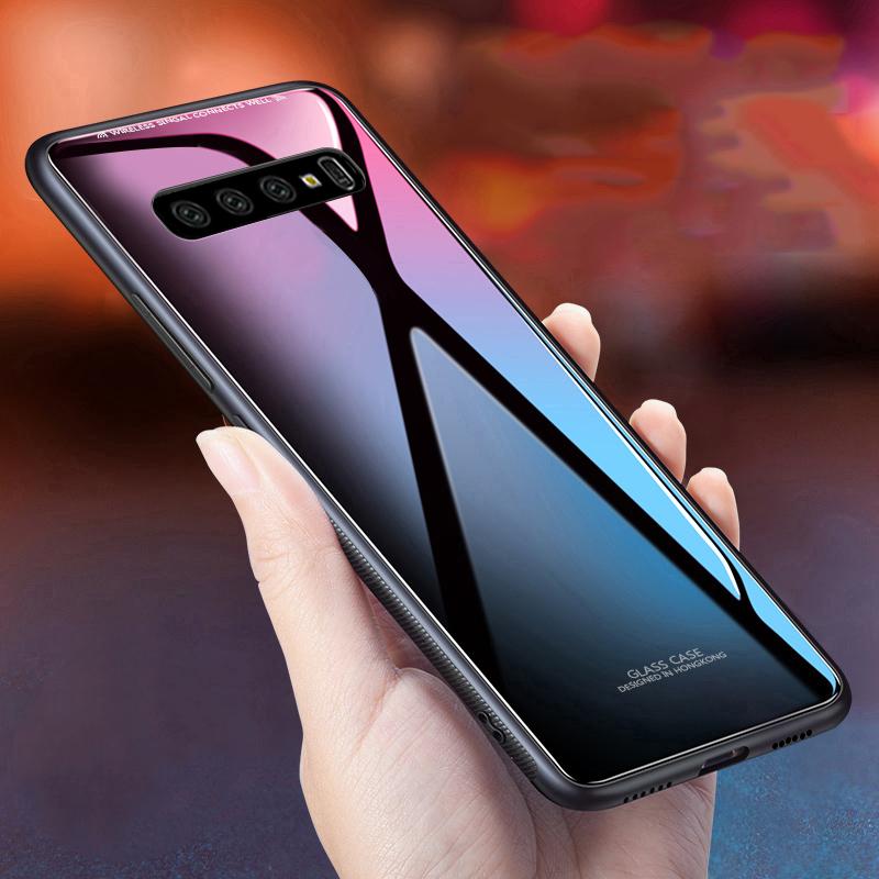For Samsung Galaxy S10 S10+ S10e S9 S8+ Note9 8 Case Luxury Glossy Tempered Glass Soft Silicone Frame Shockproof Hard Cover