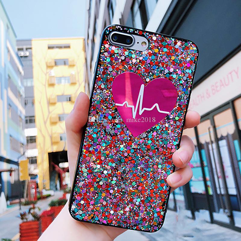 Fashion Glitter Bling Love Heart Case For iphoneX 10 7 8 Plus 6 6s Plus Colorful Shining Powder Sequins Soft Silicone Back Cover