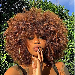 runm short curly afro wig with bangs for black women kinky curly hair wig afro synthetic heat resistant full wigs Lightinthebox