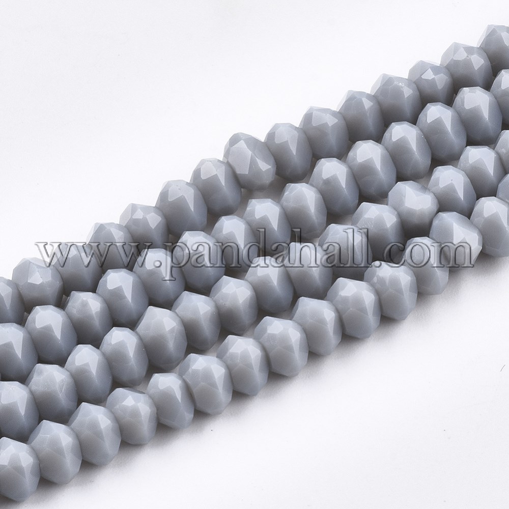 Solid Color Glass Beads Strands, Faceted, Triangle, LightGrey, 7~7.5x7~7.5x4~5mm, Hole: 1.5mm; about 100pcs/strand, 17.3