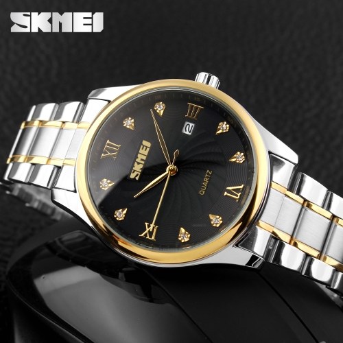 Reloj de acero inoxidable con cuarzo marca SKMEI 9101 para hombres y mujeres.
