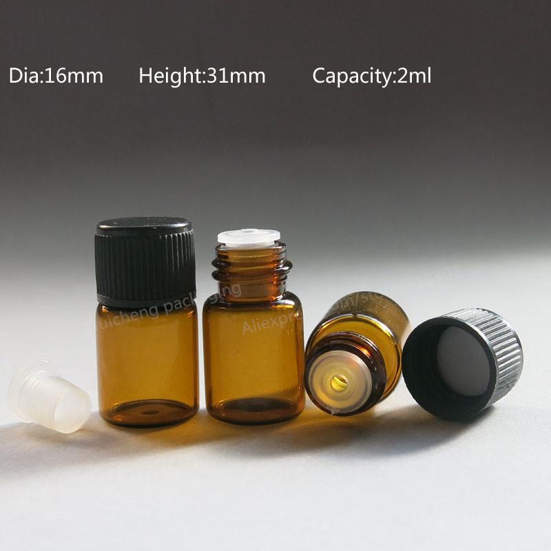 100 X 2ML Mini Amber Glass Essential Oil Bottle Orifice Reducer & cap Brwon Glass Vials