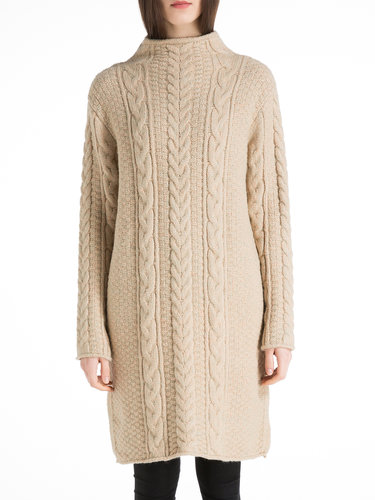 Wool Blend Plain Ribeed Turtleneck Casual H-line Sweater