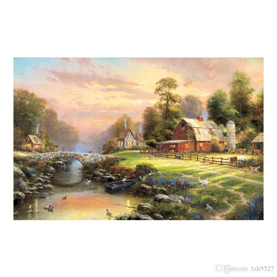 Thomas Kinkade Landscape Oil Painting Prints on Canvas Wall Art Picture for Living Room Home Decorations Unframed HD-12132