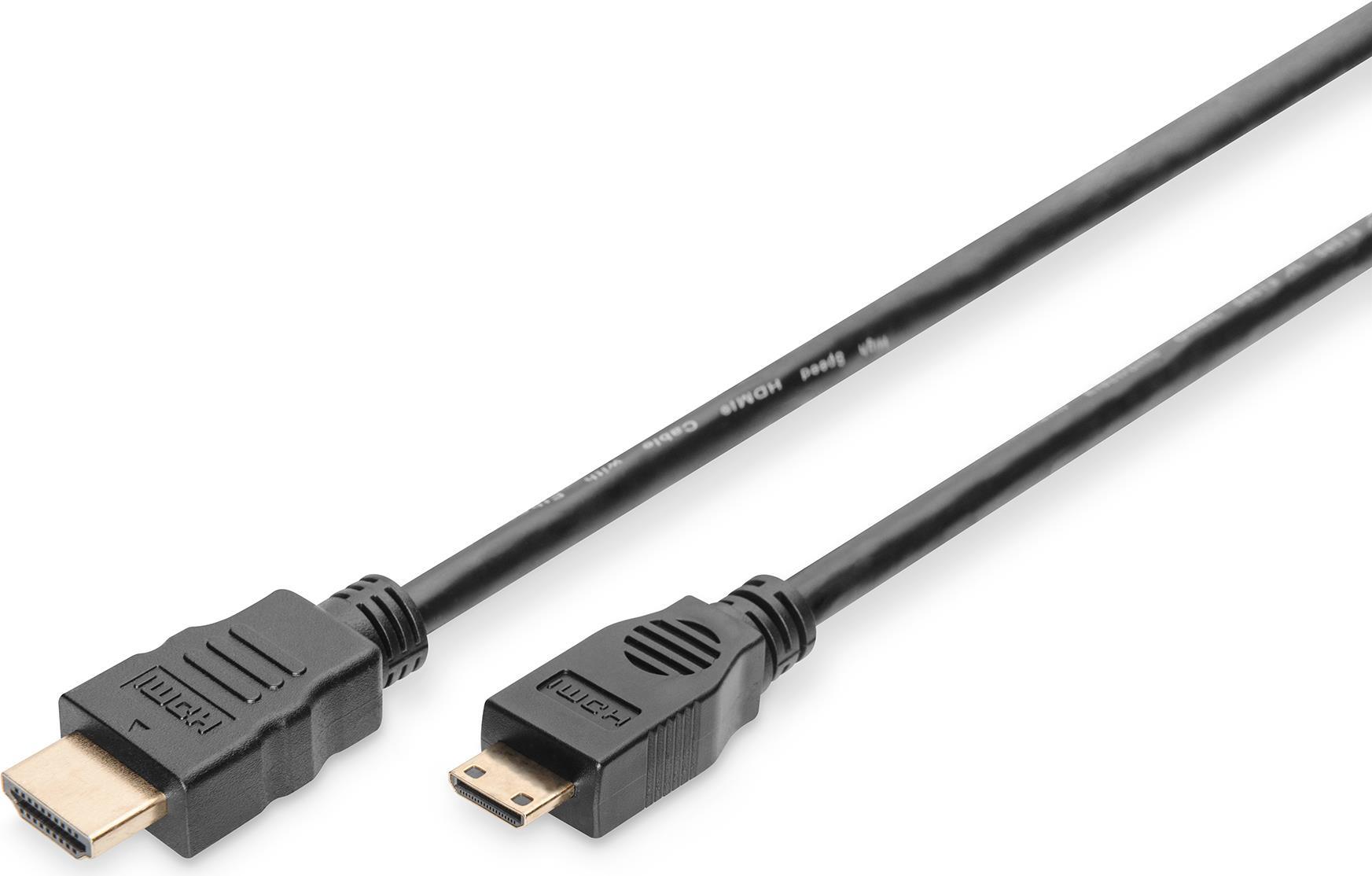DIGITUS - Highspeed HDMI-Kabel - HDMI männlich bis mini HDMI männlich - 2,0m - Doppelisolierung - Schwarz - geformt, unterstützt 4K 60 Hz (3840 x 2160) (DB-330106-020-S)
