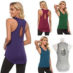 Women's Crew Neck Yoga Top Summer Cut Out Solid Color Purple Burgundy Blue Green Gray Yoga Fitness Gym Workout Tank Top Top Sport Activewear Quick Dry Breathable Comfortable Stretchy Lightinthebox