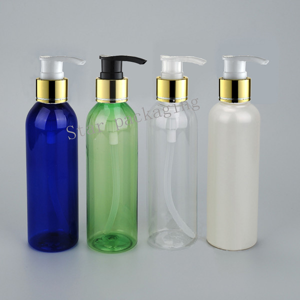 free shipping 200ml 30pcs/lot PET bottle with gold Plastic Pump Refillable Bottles for Emulsion Shampoo Empty Pump