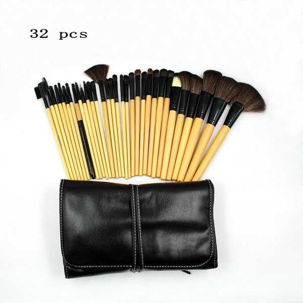 32 Makeup Brush Set Quality Professional Cosmetic Make Up Kit Wood Handle Natural Hair With Leather Case