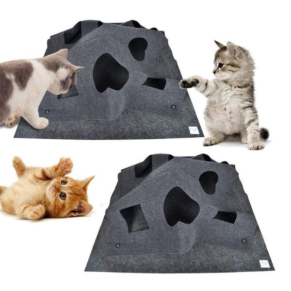 Cat Beds & Furniture Durable Holed Blanket Play Mat Hide Seek Carpet With Holes Scratch-resistant Kitten Hiding House Pet Toy