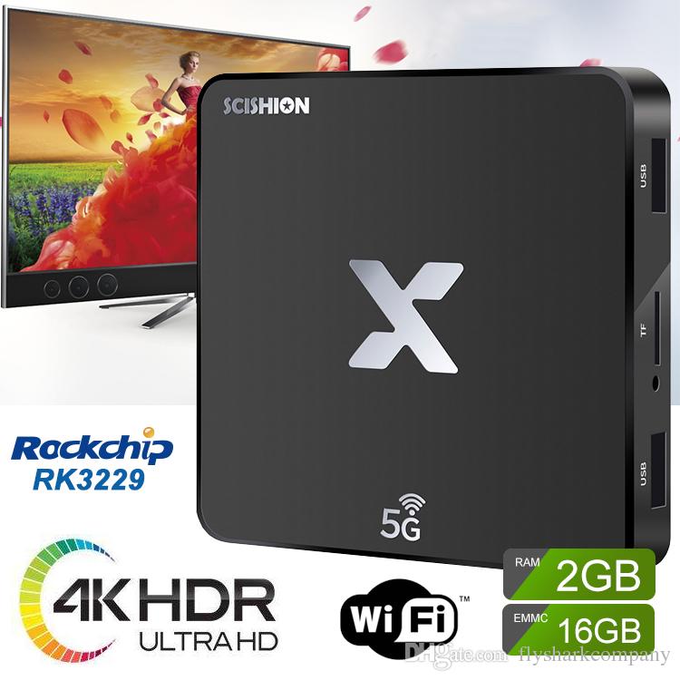 SCISHION Model X Android TV Box RK3229 Android 8.1 2GB RAM 16GB ROM dual band 5G WiFi 4K Ultra Smart TV Box