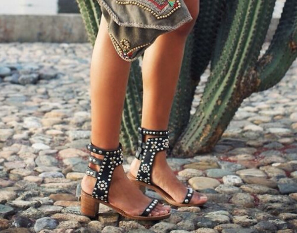 Rome Style Leather Ankle Wrap Women Sandals High Heels Studs Open Toe Gladiator Sandals Shoes Black Leather Lady Summer Shoes