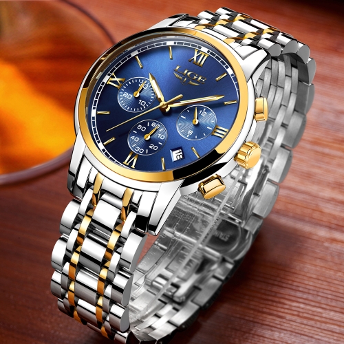 LIGE Fashion Luxury Stainless Steel Men Relojes 3ATM Reloj de cuarzo resistente al agua Luminous Sport Man Reloj de pulsera Hombre Relogio Musculino Chronograph