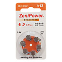 ZeniPower A13 Hearing Aid Button Battery (6pcs)