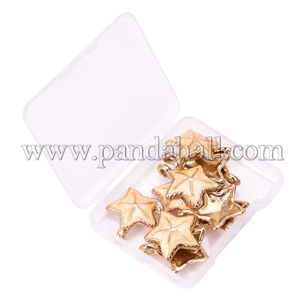 Golden Tone Alloy Enamel Pendants, Starfish, Golden, LightSalmon, 26x21.5x4.5mm, Hole: 4x2.5mm; 10pcs/box