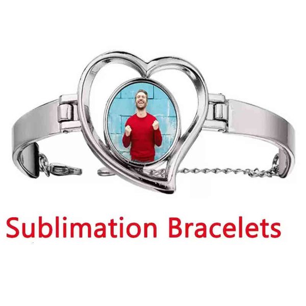 2022 Sublimation Heart Shape Bangles Favor Zinc Alloy Adjustable Bracelets Blank DIY Wrist Jewelry Round Chain Charm Ornaments XU