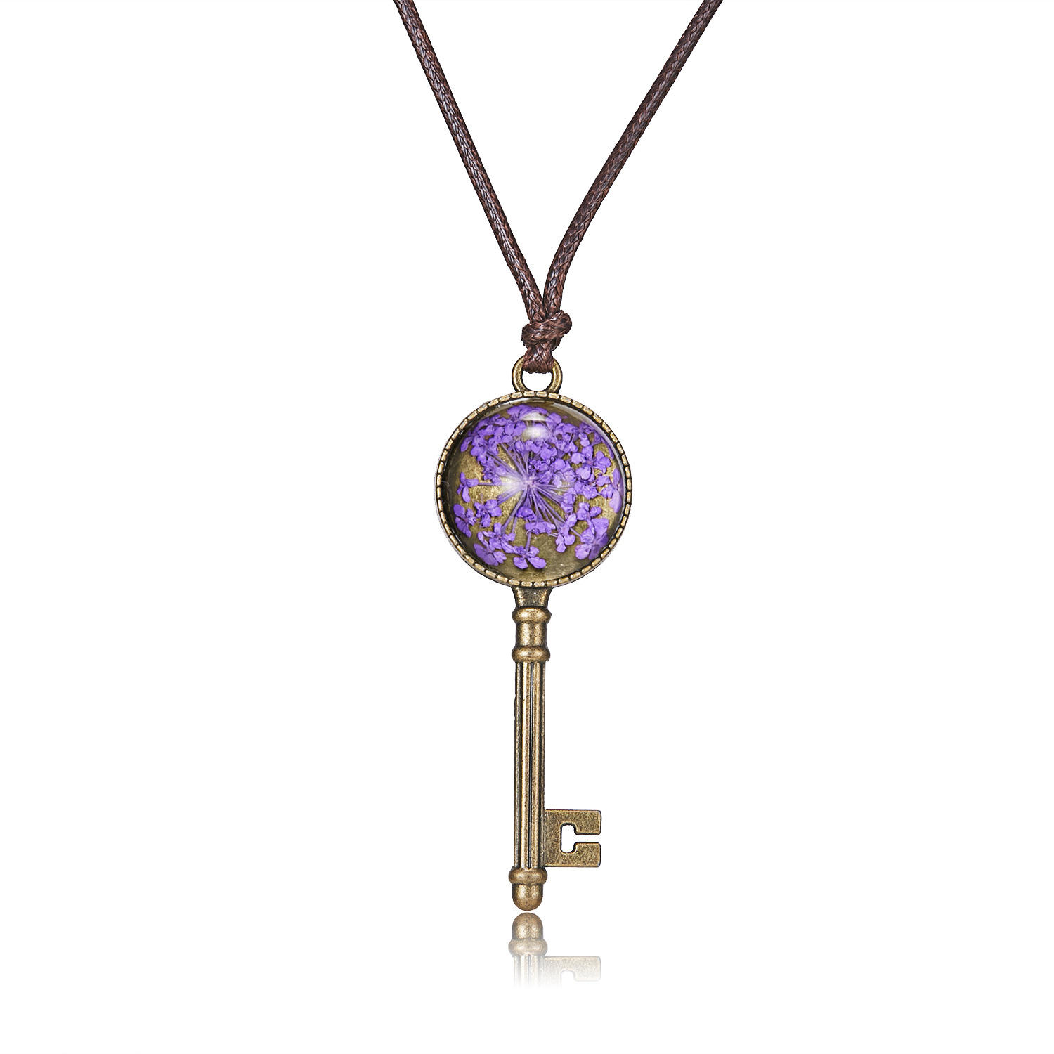 Vintage Gypsophila Metal Key Pendant Necklaces for Women