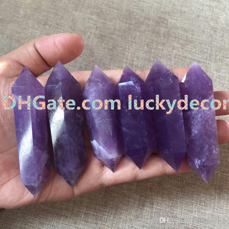 Magic Amethyst Gemstone Crystal Double Terminated Sticks Reiki Tool Chakra Healing Polished Purple Quartz Therapy Wand Feng Shui Pagan Altar