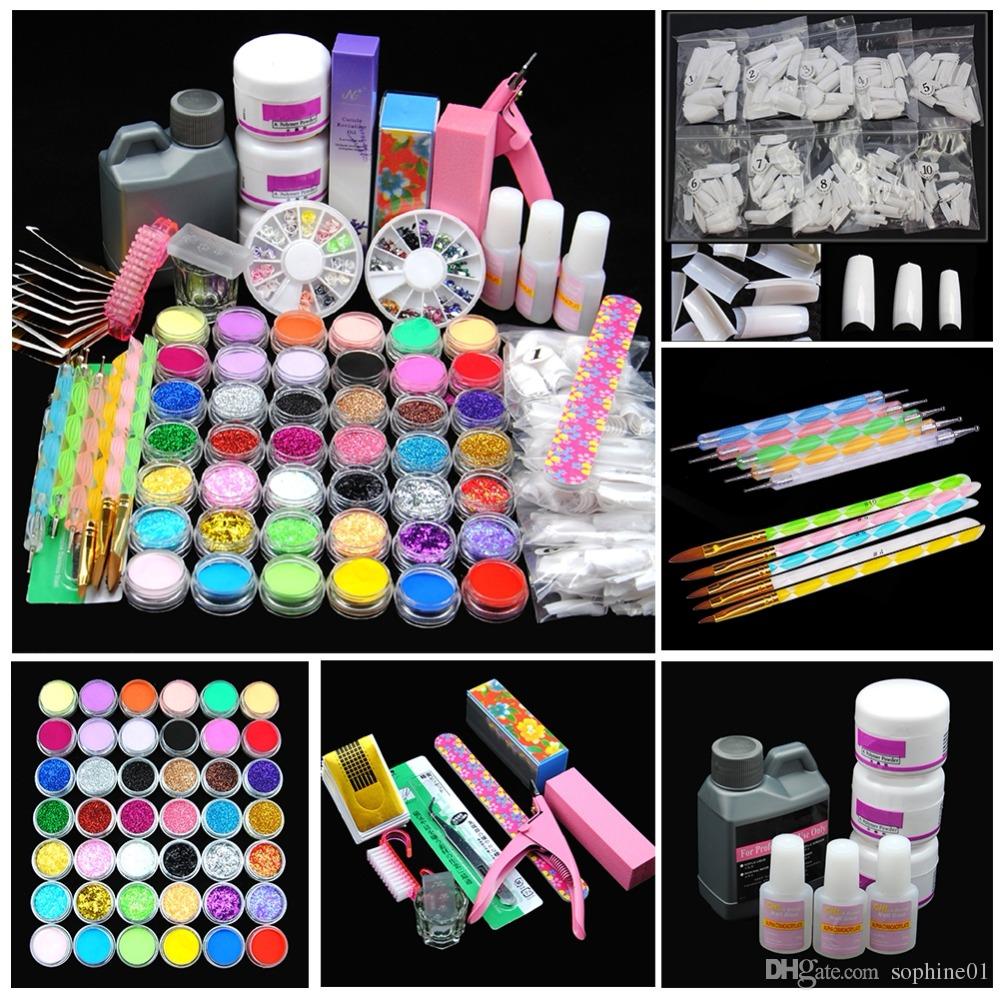 Pro Acrylic Power Manicure Nail Kit Acrylic Tips Cutter Glitter Rhinestones File Brush Manicure Nail Art Tool Set Gel Kit