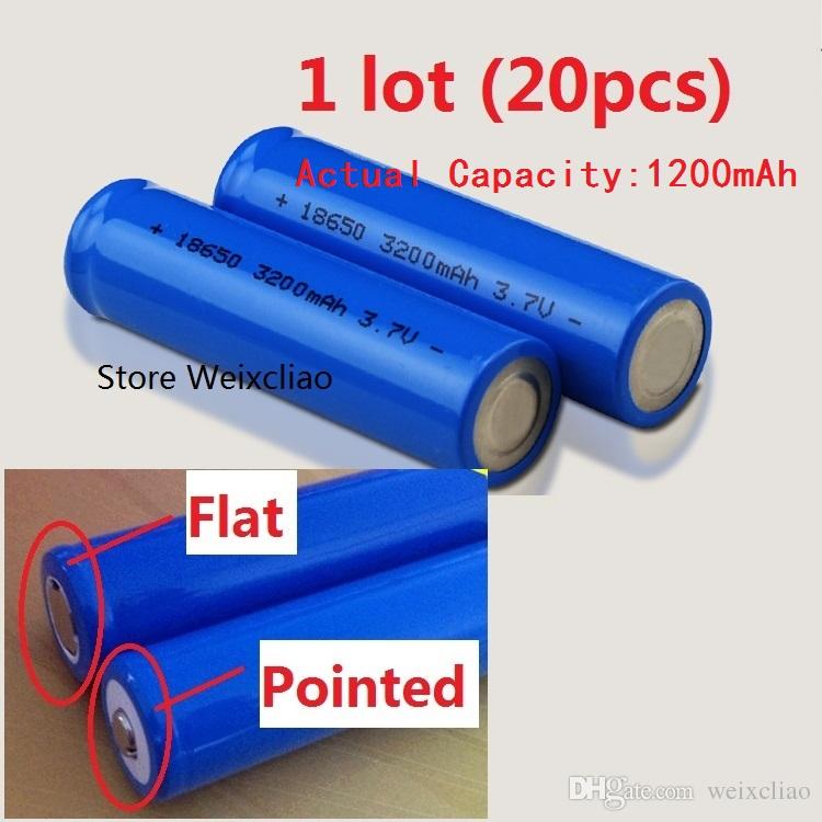 20pcs 1 lot 18650 3.7V 1200mAh Lithium li ion Rechargeable Battery 3.7 Volt li-ion batteries positive plate Flat or Pointed Free Shipping