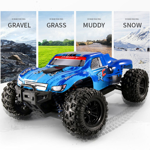 High speed remote control car 1:18 four wheel drive cross country big foot plastic material 2.4G children's electric toy remote control car