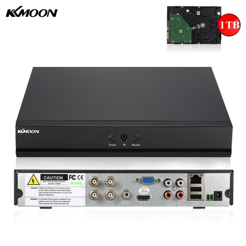 KKmoon 4CH Channel Full 1080N/720P AHD DVR HVR NVR HD P2P Cloud Network Onvif Digital Video Recorder + 1TB Hard Disk support Plug and Play Android/iOS APP Free CMS Browser View Motion Detection Email Alarm PTZ for HD 2000TVL CCTV Security Camera Surveilla