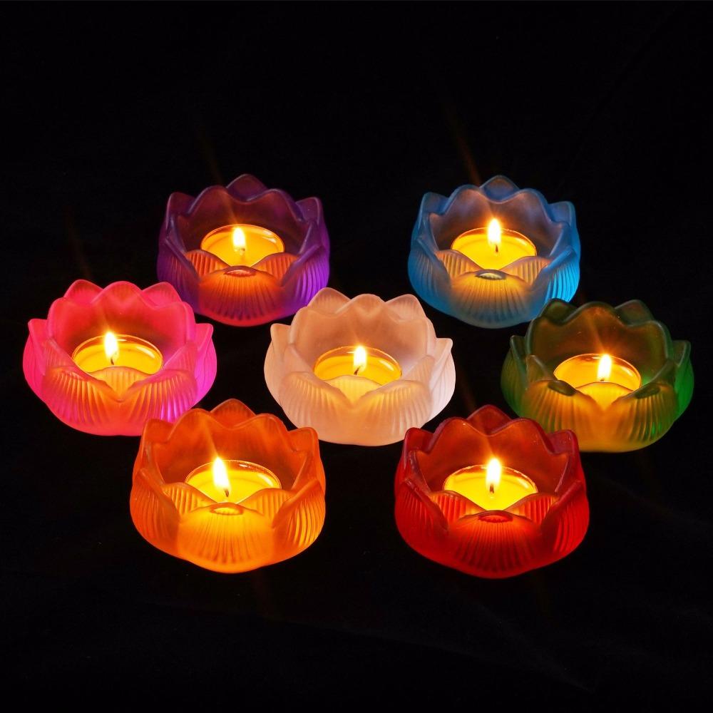 Color Lotus Diwali Glass Candle Holders Buddhism Religious Activities Ornaments Ghee Lamp Holder Candlestick