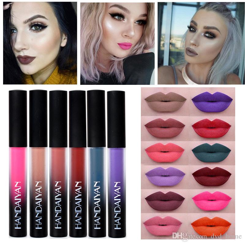 Handaiyan Matte Velvet LipGloss Lipstick With 12 Colors Cosmetic Makeup Gloss Set High Quality Matte Shimming Free Shipping DHL