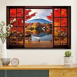 Landscape Wall Art Canvas Autumn Scenery Wth False Windows Prints and Posters Landscape Pictures Decorative Fabric Painting For Living Room Pictures No Frame Lightinthebox