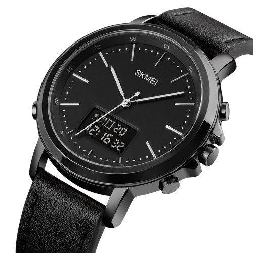 SKMEI montre homme minimalisme montre numérique analogique avec chronomètre d'alarme LED rétro-éclairage bracelet en cuir classique montre-bracelet électronique
