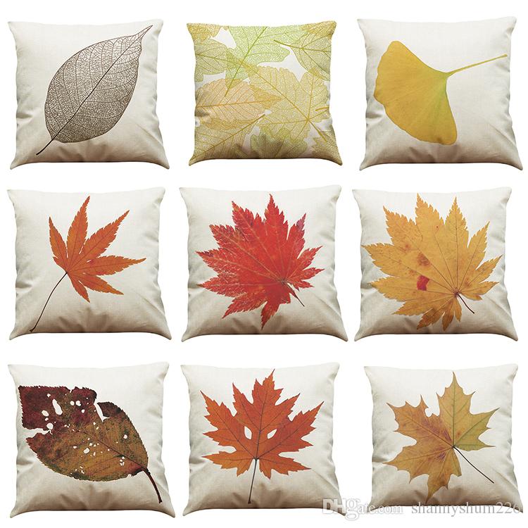 Maple Leaf Pattern Linen Cushion Cover Home Office Sofa Square Pillow Case Decorative Cushion Covers Pillowcases Without Insert(18*18Inch)