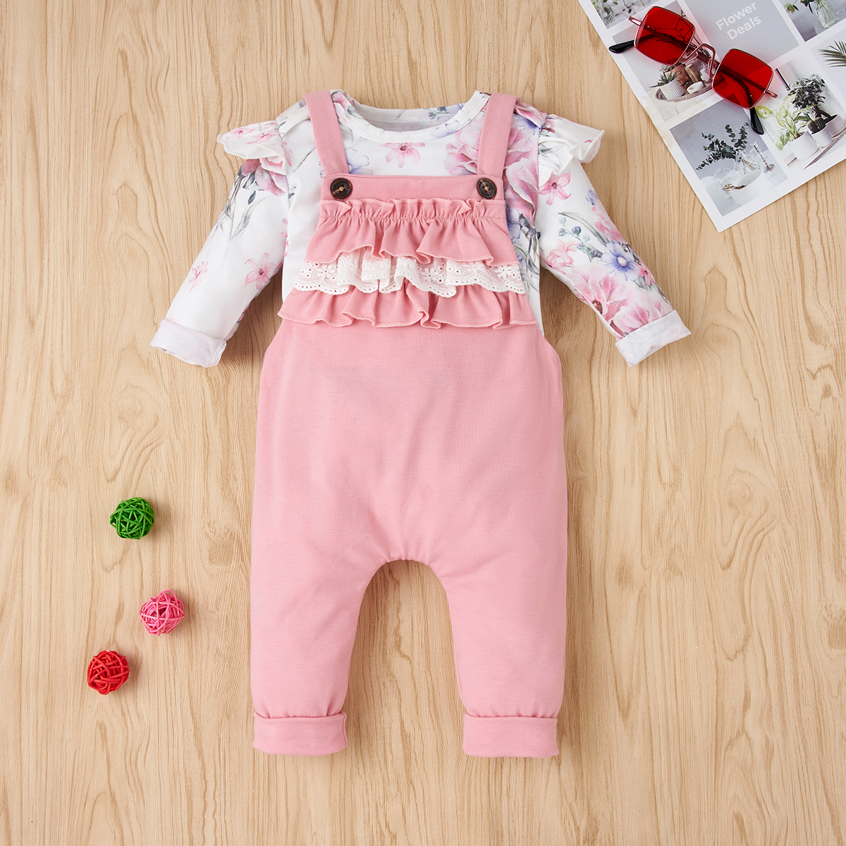 2pcs Baby Girl Sweet Floral Baby's Sets Long-sleeve outside wear sports suit clothing sets