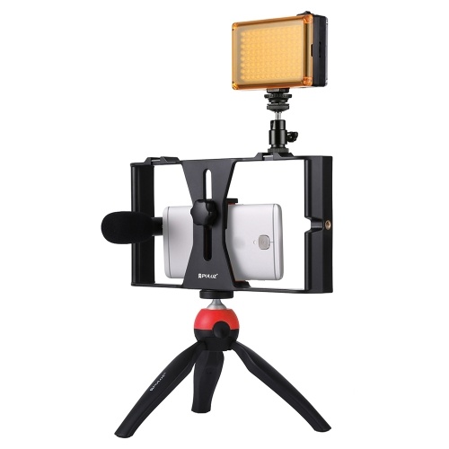 PULUZ-Kamera-Schießen-Ausrüstungs-Smartphone-Handfilmmaking-Videoanlage + LED-Studio-Licht + Videomikrofon + Ministativ-Berg-Installationssätze mit kaltem Schuh-Stativ-Kopf für draußen, das Live-Sendung schießt