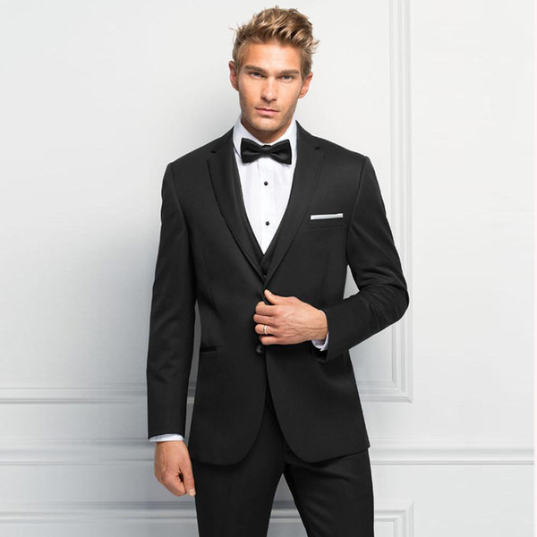 Black Men Suits for Wedding Business Prom Wear 3 Pieces (Jacket+Pants+Vest) Slim Fit Groom Tuxedos Best Man Blazer